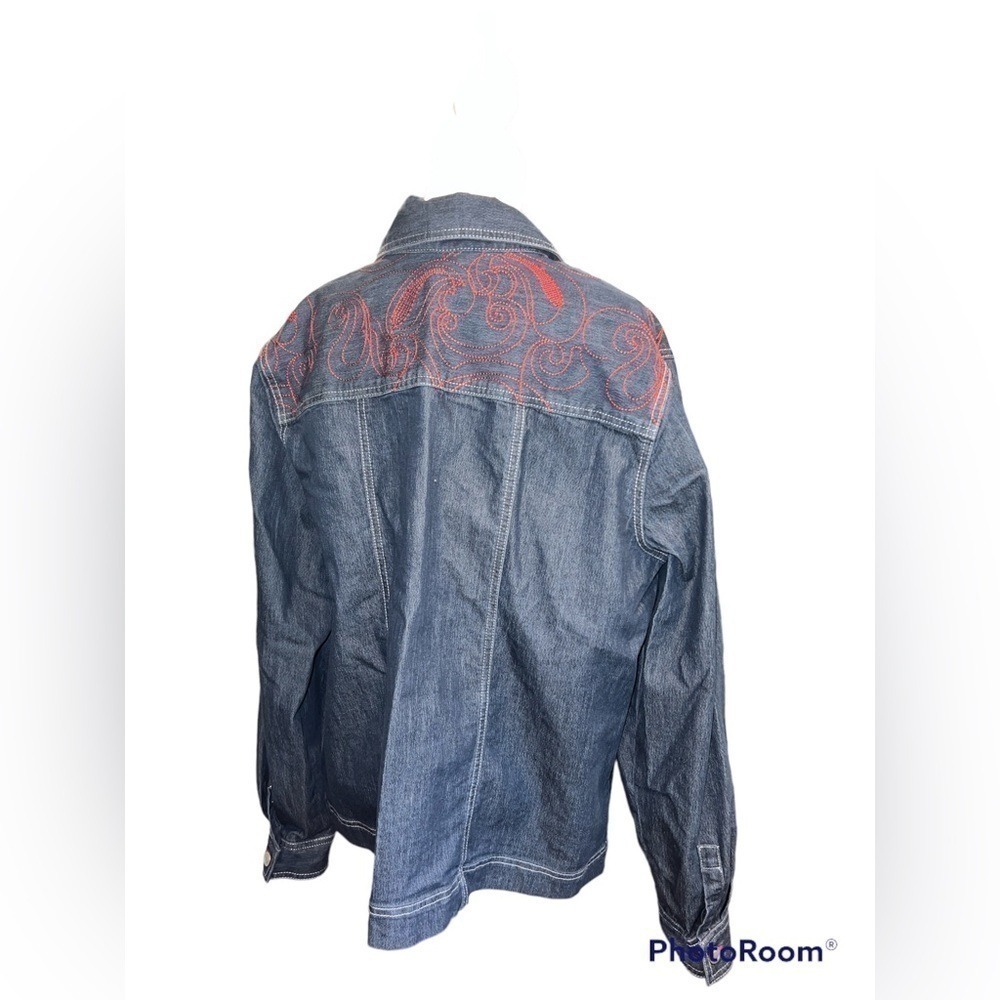 City Blues by Koret Womens XL Denim Jacket Dark Wash Paisley Embroidery Western‎
